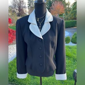 Albert Nipon vintage Black Blazer with White Trim